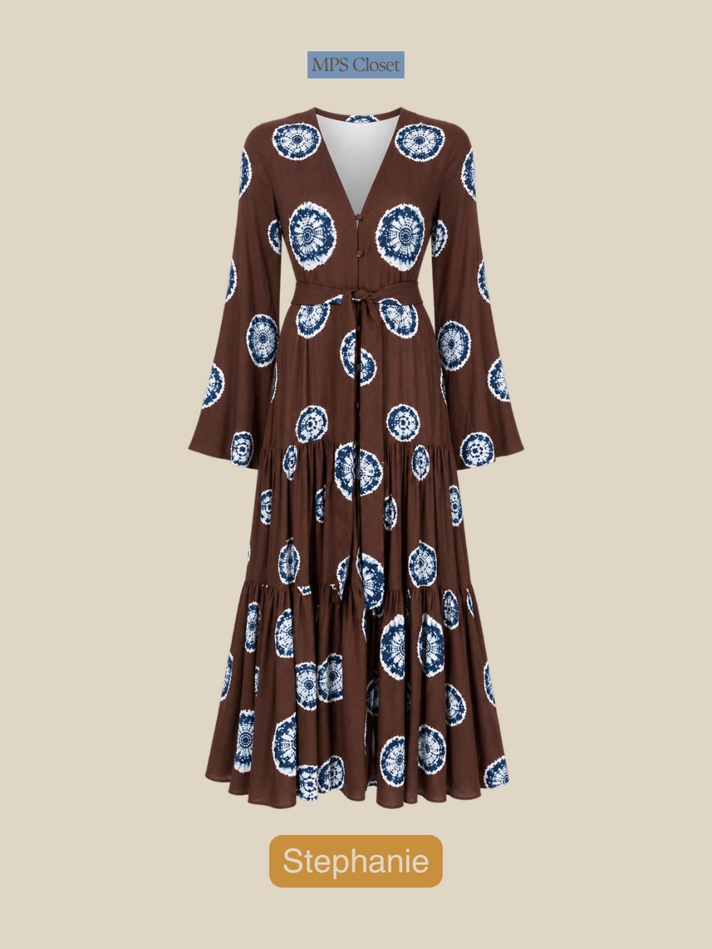 Alexis Brown Maxi Dress with Navy Medallion Print